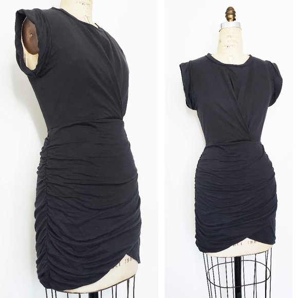 Joe's Jeans Womens Ruched Stretch Linen Jersey Mikaela Dress Black M NWT - Picture 2 of 8